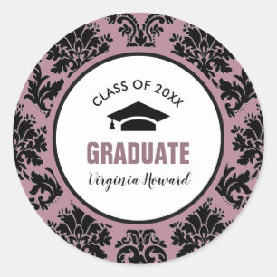 Pegatina Redonda Graduación del Personalizado del patrón de Damask
