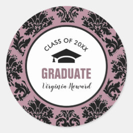 Pegatina Redonda Graduación del Personalizado del patrón de Damask