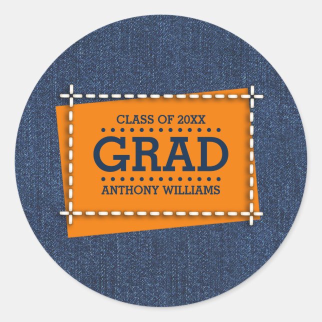 Pegatina Redonda Graduación del Personalizado del patrón de denim (Anverso)