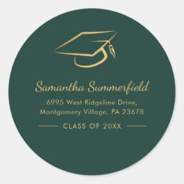 Pegatina Redonda Graduación Dirección de retorno de graduado de cop