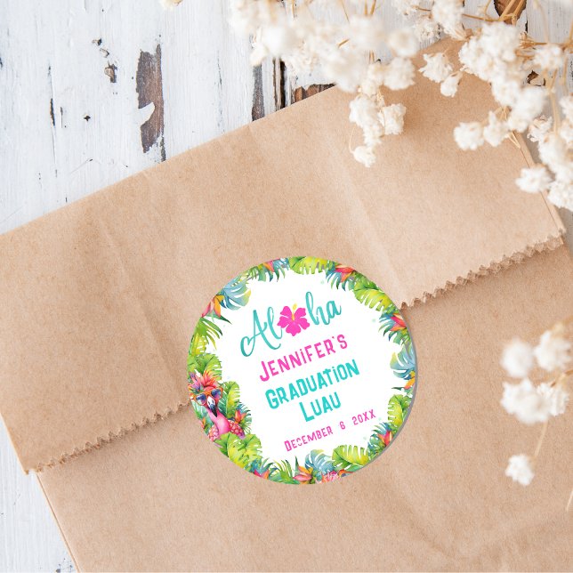 Pegatina Redonda Graduación divertida Aloha Tropical (Subido por el creador)