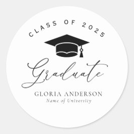 Pegatina Redonda graduación en blanco y negro