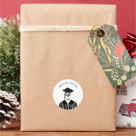 Pegatina Redonda Graduación en blanco y negro y en bata