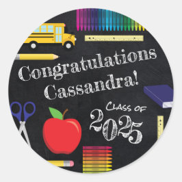 Pegatina Redonda Graduación en el Cuadro de Estudios de Maestros