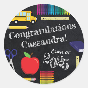 Pegatina Redonda Graduación en el Cuadro de Estudios de Maestros