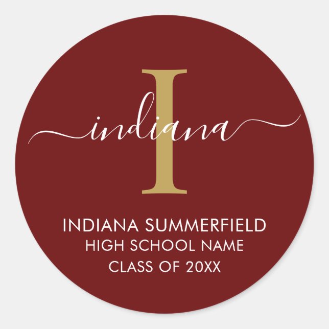 Pegatina Redonda Graduación en Monograma 2025 Personalizado de Fies (Anverso)