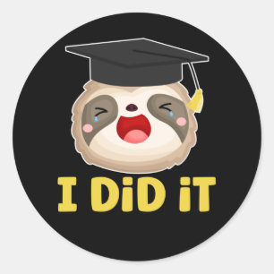 Pegatina Redonda Graduación en Sloth para estudiantes perezosos