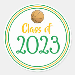 Pegatina Redonda Graduación en verde y oro de año de clase