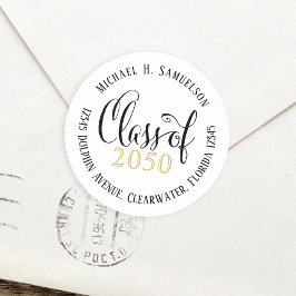 Pegatina Redonda Graduación estilo guión moderno clásico oro negro