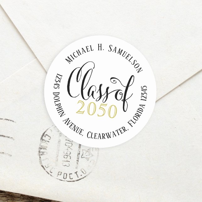 Pegatina Redonda Graduación estilo guión moderno clásico oro negro (Subido por el creador)
