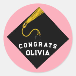 Pegatina Redonda Graduación Felicitaciones Rosa