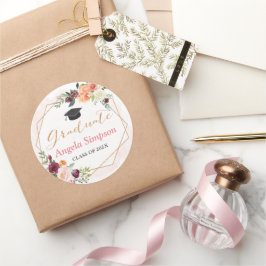 Pegatina Redonda Graduación floral de marco geométrico Gracias