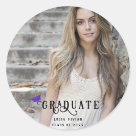 Pegatina Redonda Graduación fotográfica moderna de caligrafía