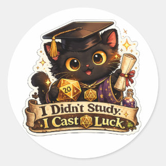 Pegatina Redonda Graduación Gato Sticker Lanzar Suerte