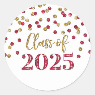 Pegatina Redonda Graduación Gold Burgundy Confetti 2025