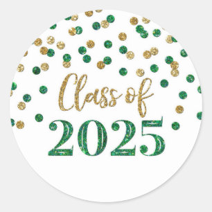 Pegatina Redonda Graduación Gold Green Confetti 2025