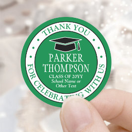 Pegatina Redonda Graduación Gracias Elegante Blanco Verde y Negro