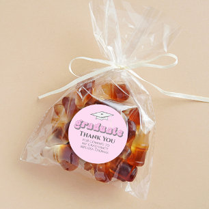 Pegatina Redonda Graduación Graduado Rosa Tipografía Retro Simple