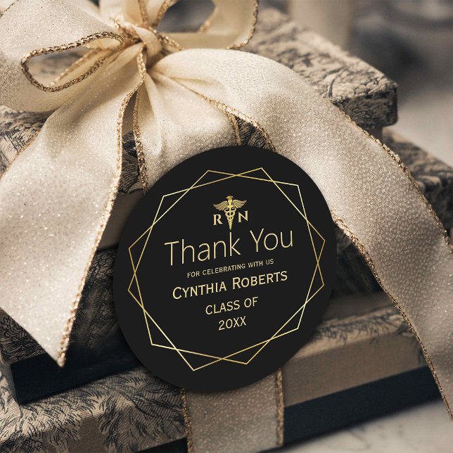 Pegatina Redonda Graduación Médica Romántica Ornate Elegante de Oro (The Finishing Touch: Adding Elegance to Your Medical Graduation with Gold Thank You Stickers#nursing)