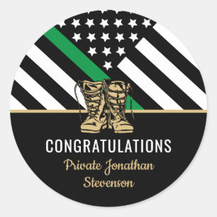 Pegatina Redonda Graduación militar del ejército Bandera delgada de