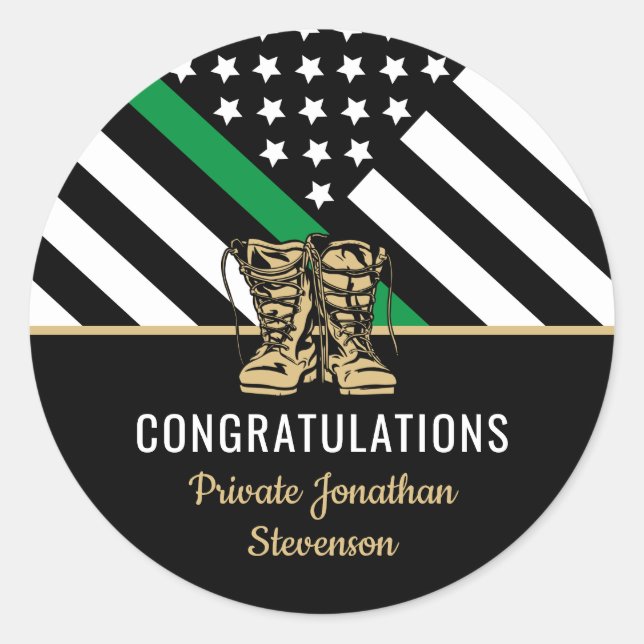 Pegatina Redonda Graduación militar del ejército Bandera delgada de (Anverso)