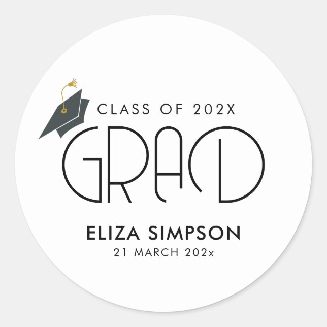 Pegatina Redonda graduación mínima simple de texto (Anverso)