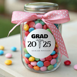 Pegatina Redonda Graduación Minimalista moderna en la escuela secun