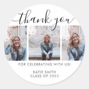 Pegatina Redonda Graduación moderna de caligrafía 3 Foto Gracias