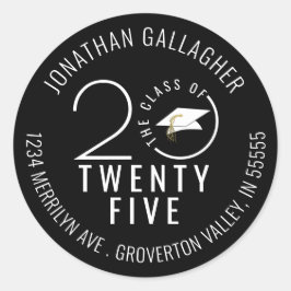 Pegatina Redonda Graduación moderna de clase estilo negro año