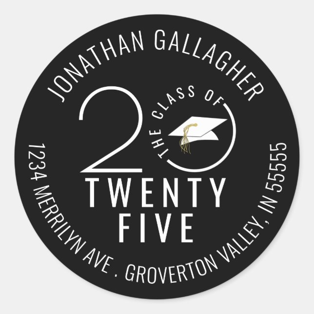 Pegatina Redonda Graduación moderna de clase estilo negro año (Anverso)