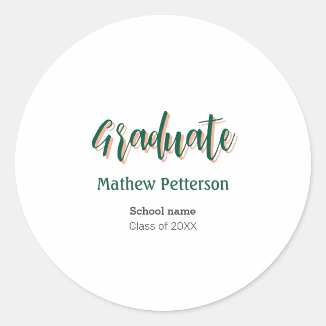 Pegatina Redonda Graduación moderna de estilo negrita y simple con  (Anverso)