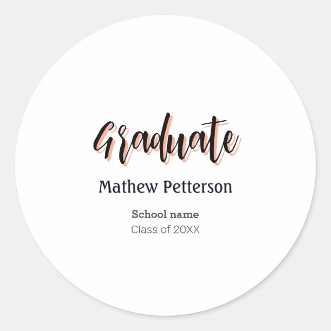 Pegatina Redonda Graduación moderna de estilo negrita y simple con  (Anverso)