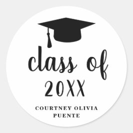 Pegatina Redonda Graduación moderna de la pizarra mortero blanco si