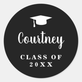 Pegatina Redonda Graduación moderna de la pizarra mortero negra sim