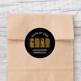 Pegatina Redonda Graduación moderna de neón amarillo