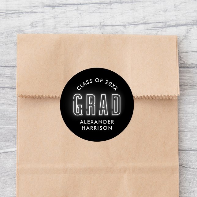 Pegatina Redonda Graduación moderna de neón blanco (Subido por el creador)