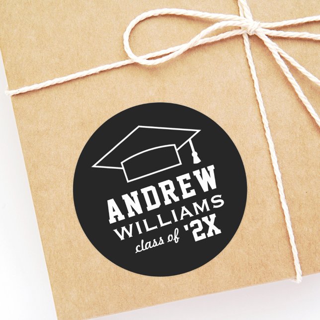 Pegatina Redonda Graduación moderna de nombres personalizados en bl (Subido por el creador)