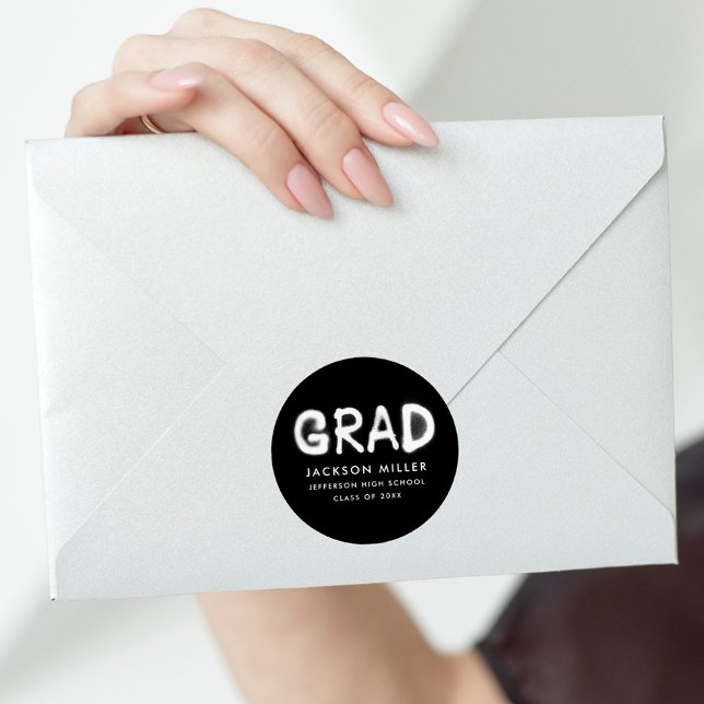 Pegatina Redonda Graduación moderna de pintura en blanco y negro (Subido por el creador)