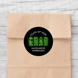 Pegatina Redonda Graduación moderna del neón verde limón