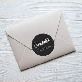 Pegatina Redonda Graduación moderna en blanco y negro de guiones