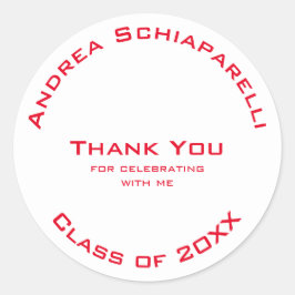 Pegatina Redonda Graduación Moderno Personalizado Rojo Simple Graci