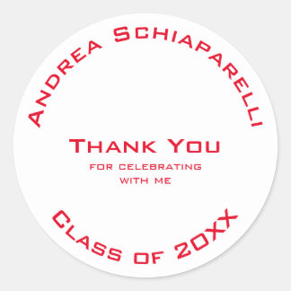 Pegatina Redonda Graduación Moderno Personalizado Rojo Simple Graci