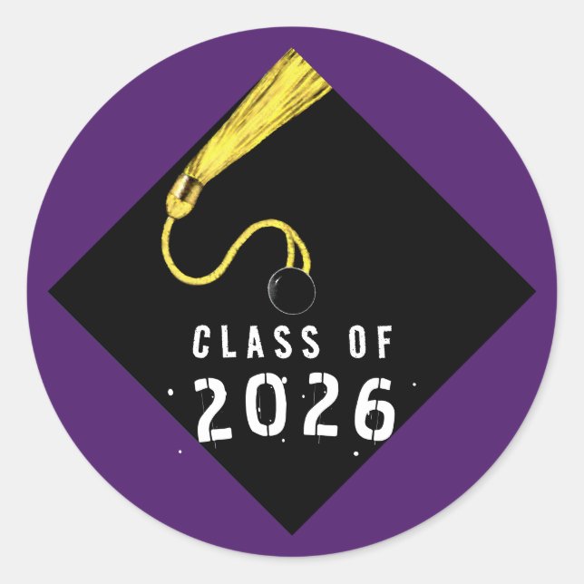 Pegatina Redonda Graduación Morada 2026 (Anverso)