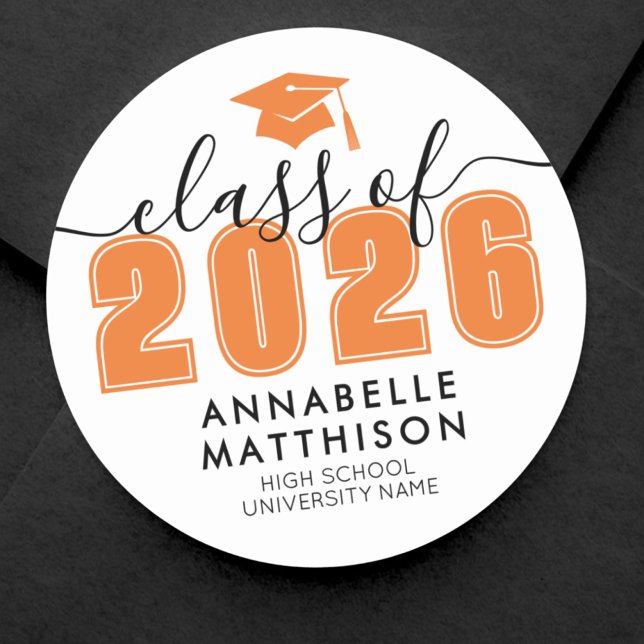 Pegatina Redonda Graduación Naranja (Orange Graduation Classic Round Sticker )