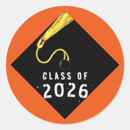Pegatina Redonda Graduación Naranja 2026