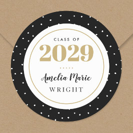 Pegatina Redonda Graduación personalizada clásica en negro y oro