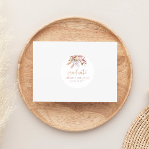 Pegatina Redonda Graduación personalizada de Boho Floral Pampas