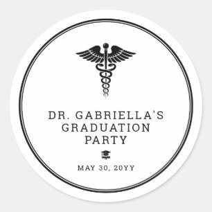 Pegatina Redonda Graduación personalizada de médico de escuela de m