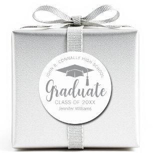 Pegatina Redonda Graduación Personalizada Gris Plateado Chic
