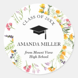 Pegatina Redonda Graduación personalizada para graduados de Wildflo